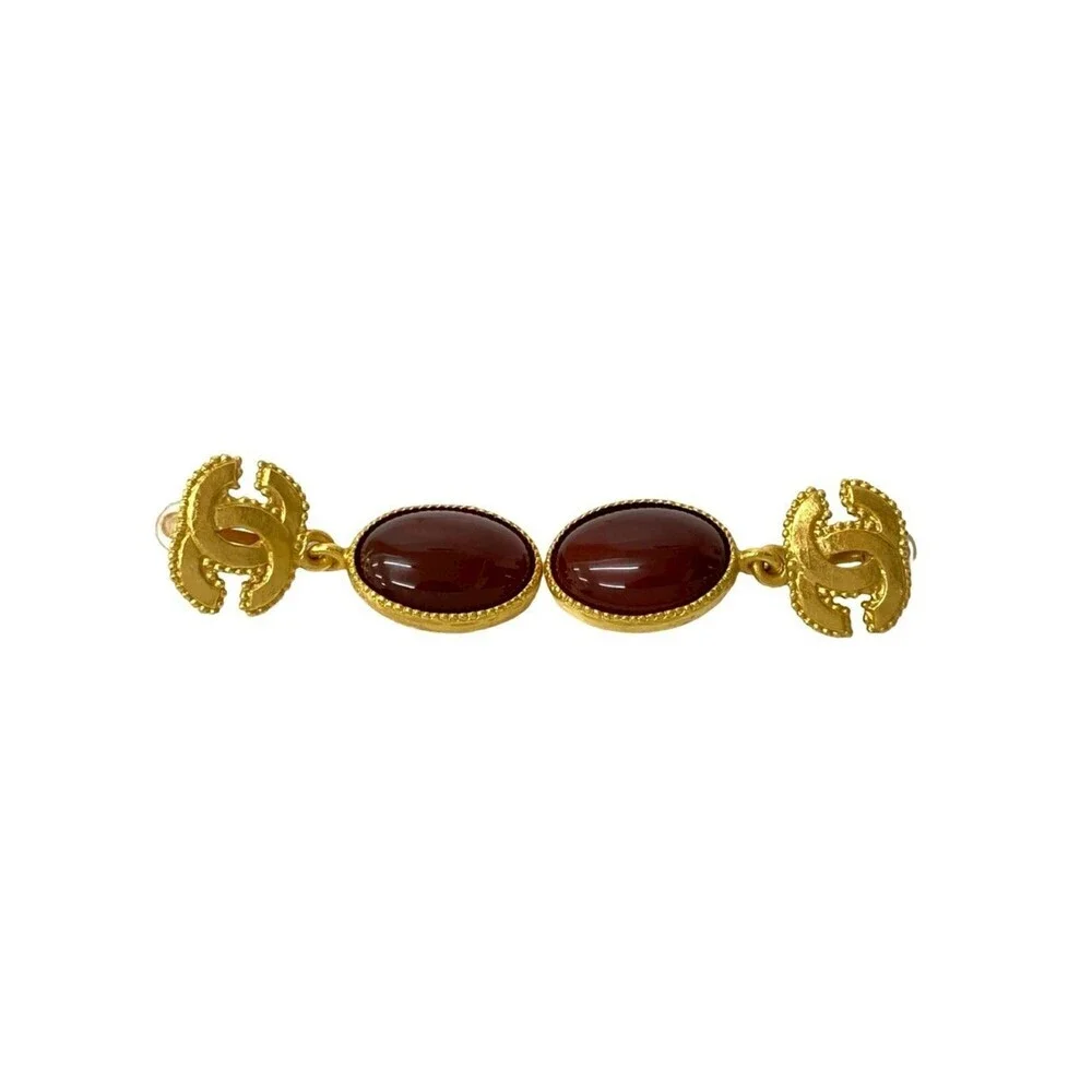 CHANEL Vintage Red Logo Earrings